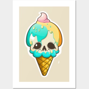 Ice cream Skull Sticker Posters and Art